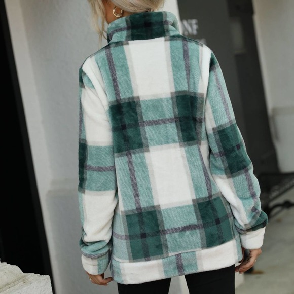 Zipper Front Plaid Print Jacket - Picture 4 of 6